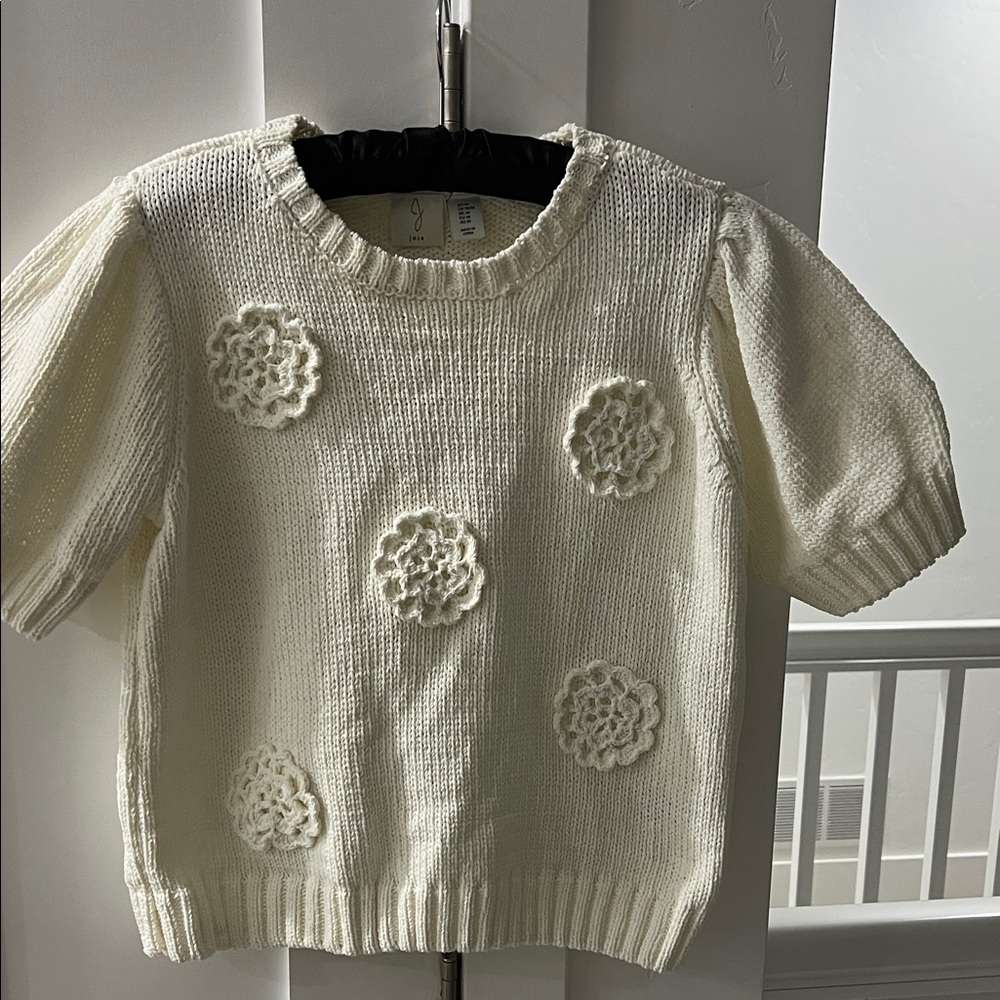 Joie Cream Knit Blouse with Floral Details